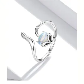 925 Sterling Silver Fox Shape Moonstone Adjustable Ring for Women