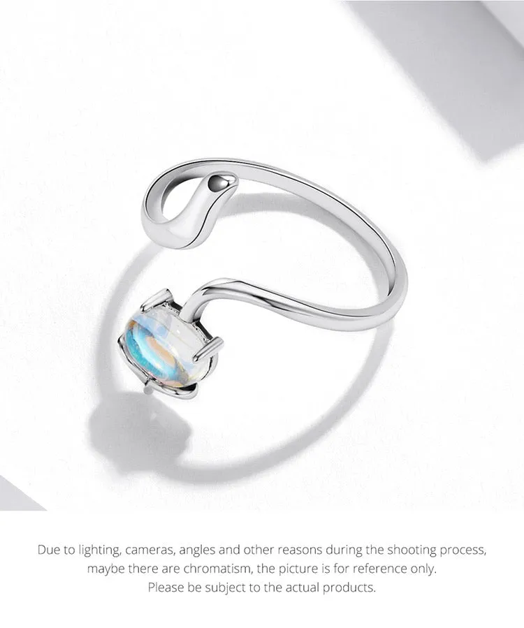 925 Sterling Silver Fox Shape Moonstone Adjustable Ring for Women