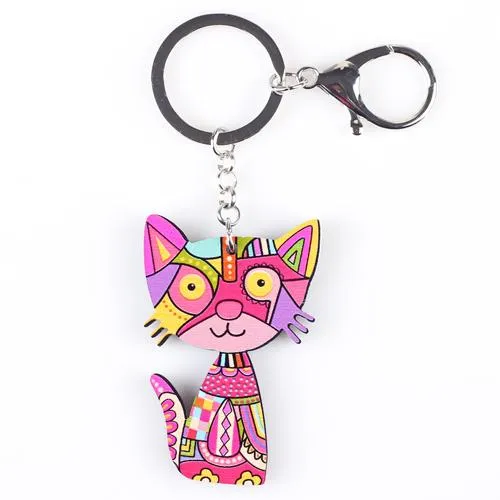 Acrylic Pattern Cute Animal Fashion Cat Keychain Accessories for Women