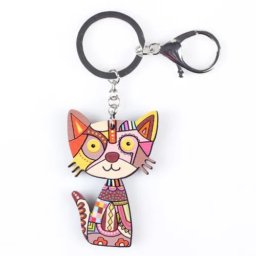 Acrylic Pattern Cute Animal Fashion Cat Keychain Accessories for Women