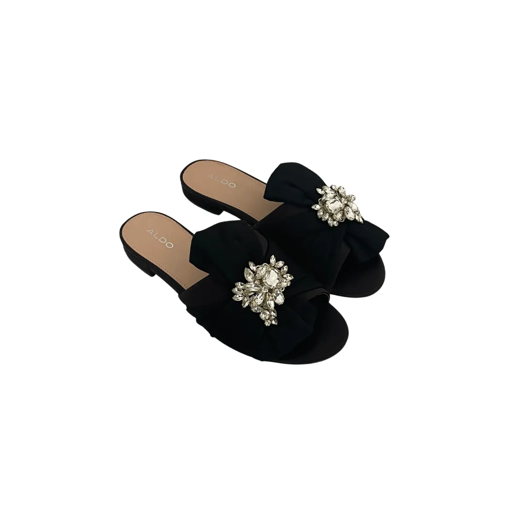 ALDO Black Pleated Rhinestone Flats | Like New |