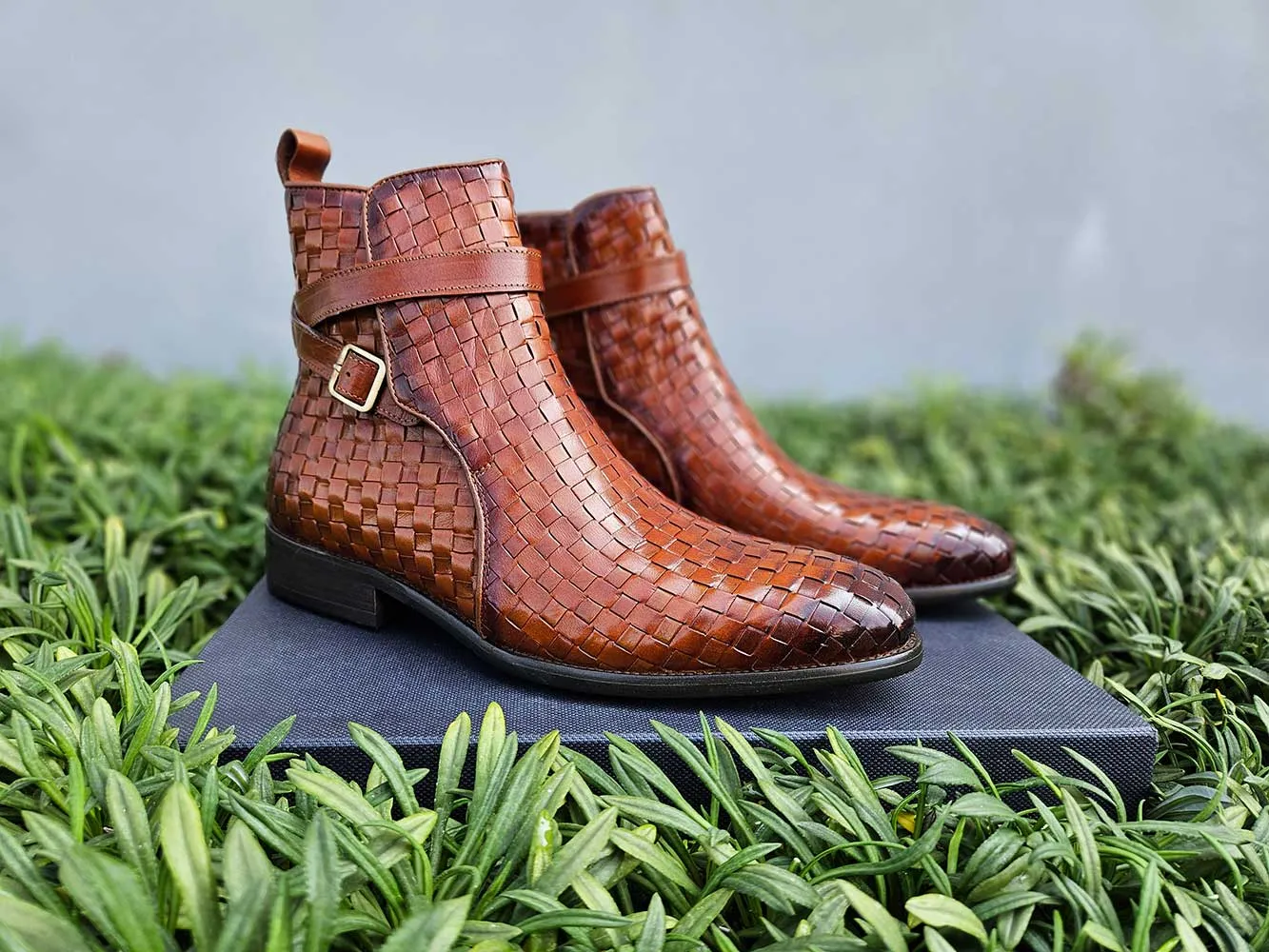 Basket Weave Calfskin Buckle Boot