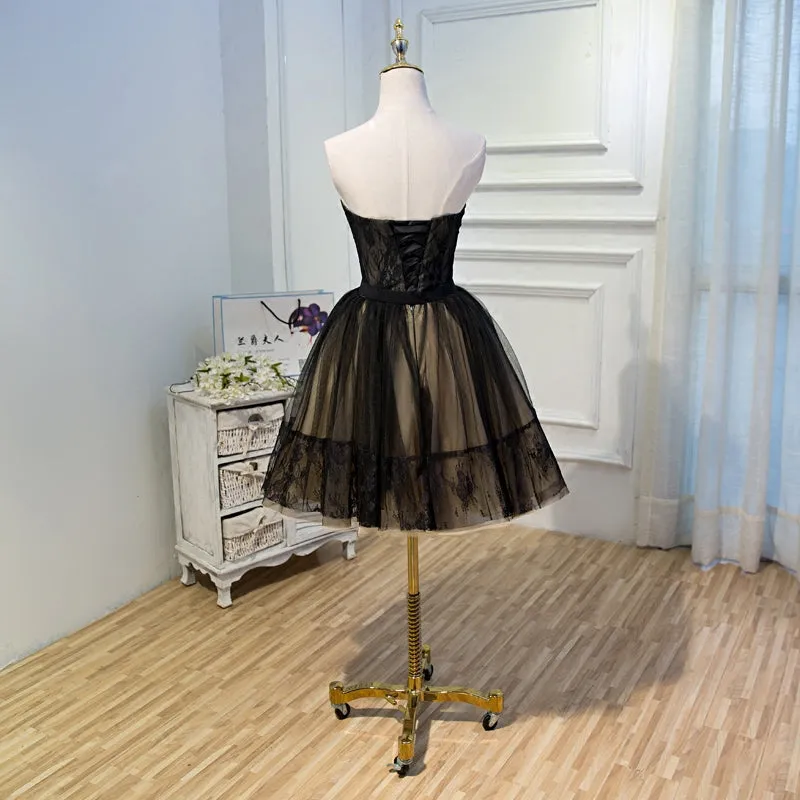 Black Lace Tulle Simple Homecoming Dresses Pretty Short Party Dresses OM916