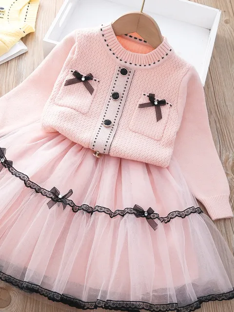 Bows and Tulle Sweater and Tutu Skirt Set