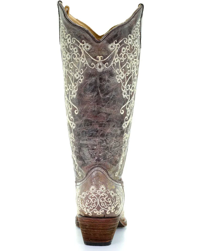 Corral Boots Dist Brown Bone Embroidery Western Boots