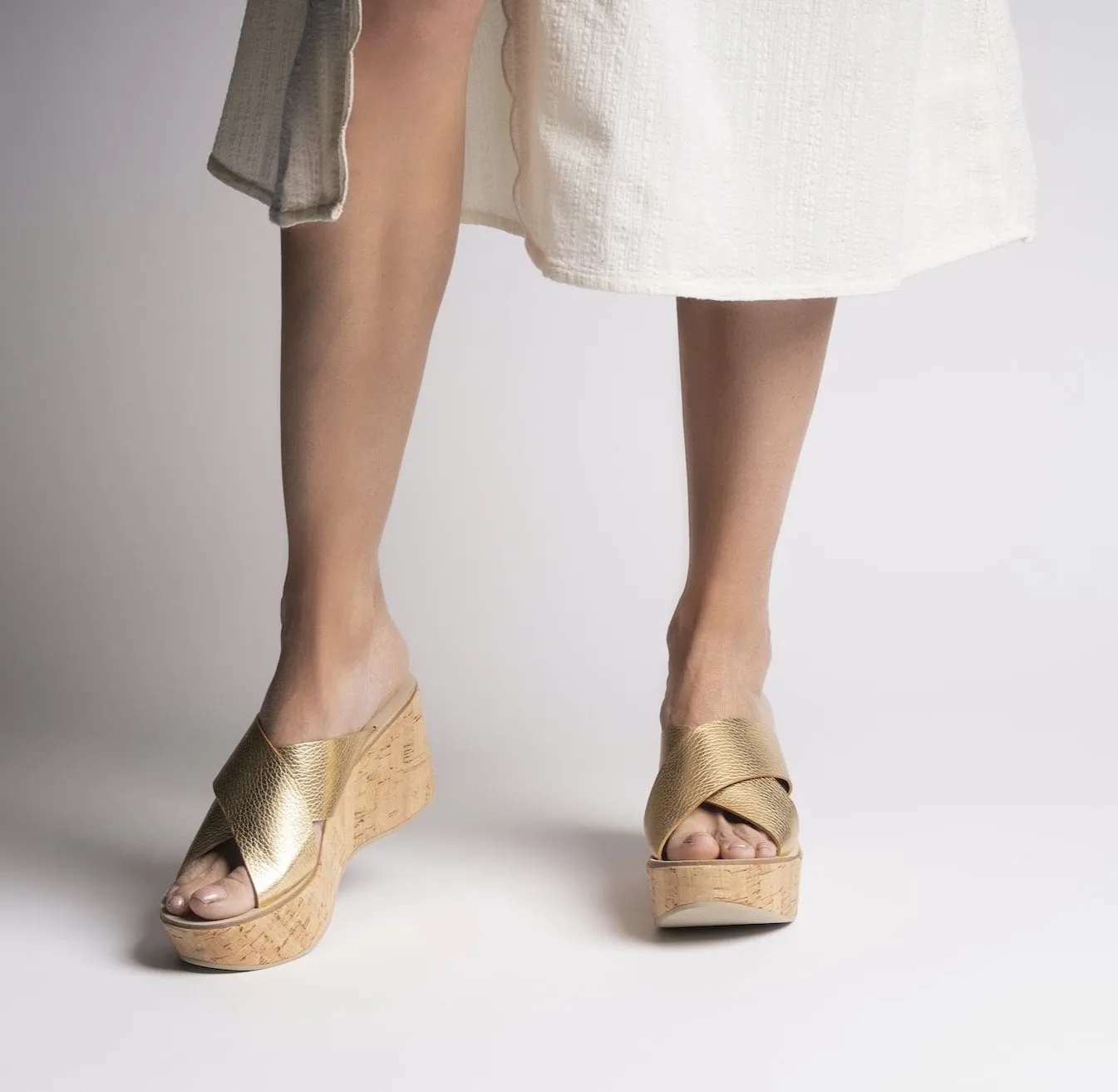 Dora Gold Cork Platform Sandals