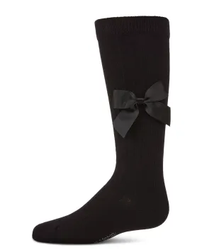 Girls Ribbed Stretch Cotton Bow Trim Knee Sock