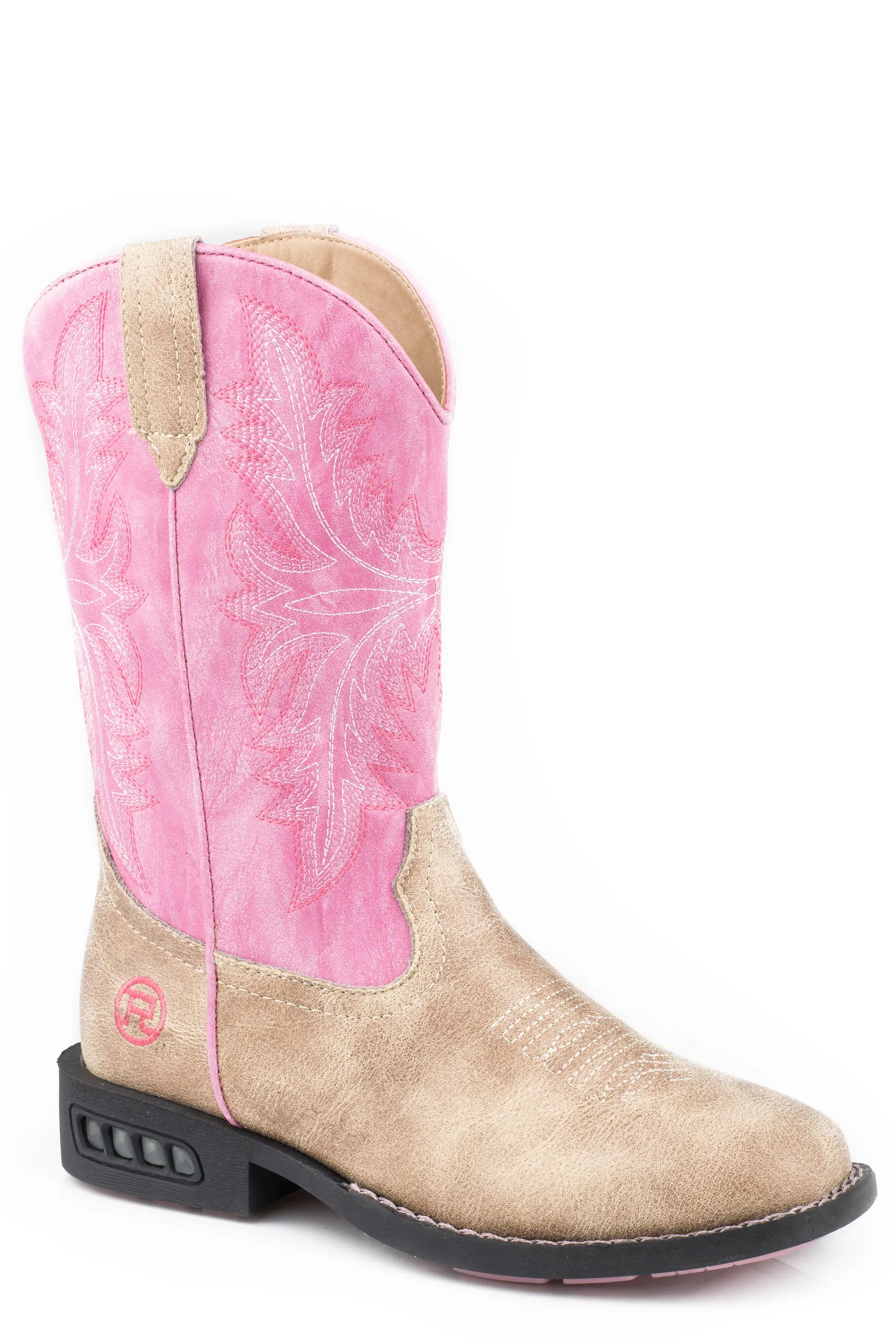 Girl's Roper Tan & Pink Western Square Toe Boot