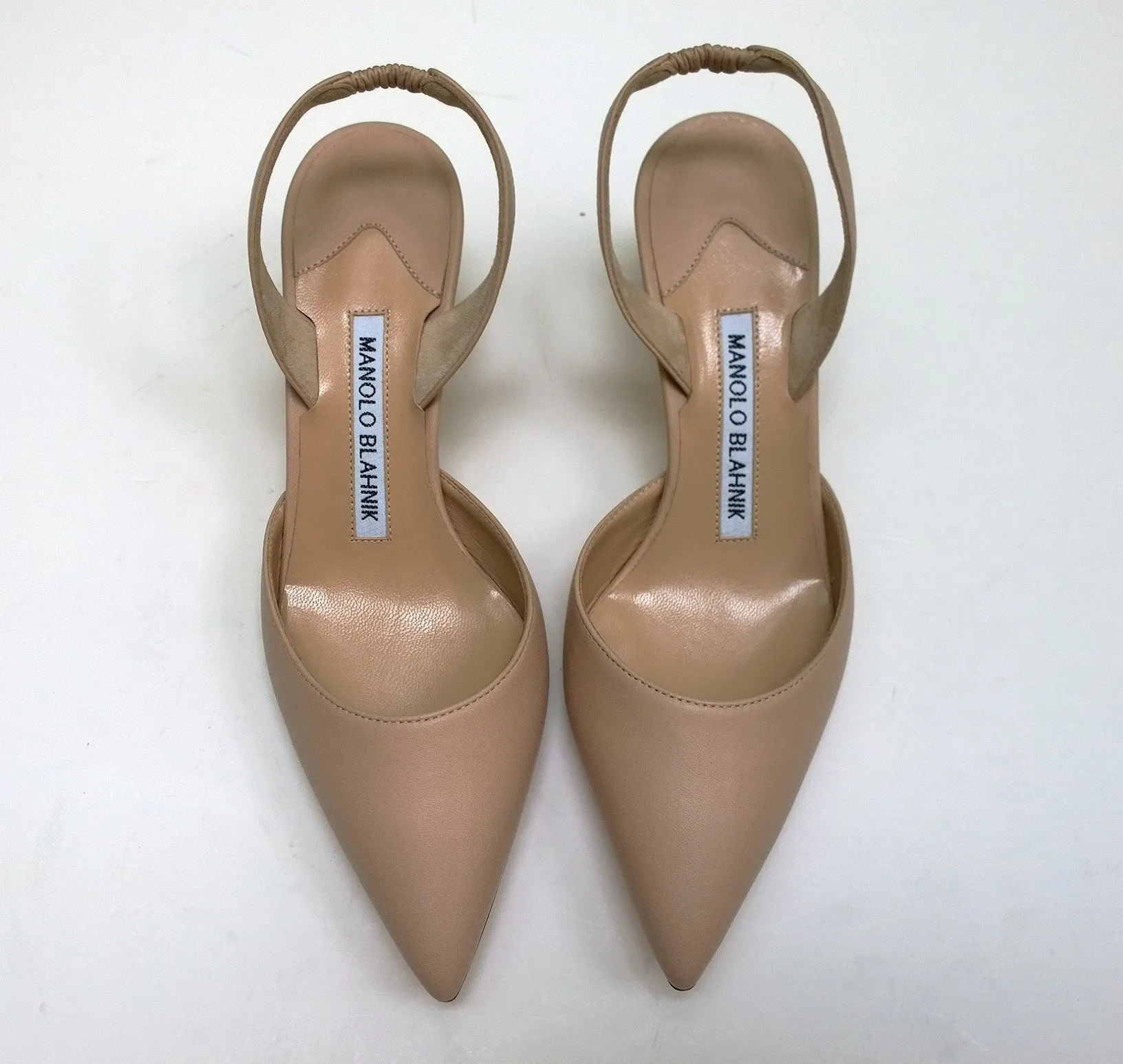 Manolo Blahnik Carolyne 50 Beige Nude Leather Slingback Heels