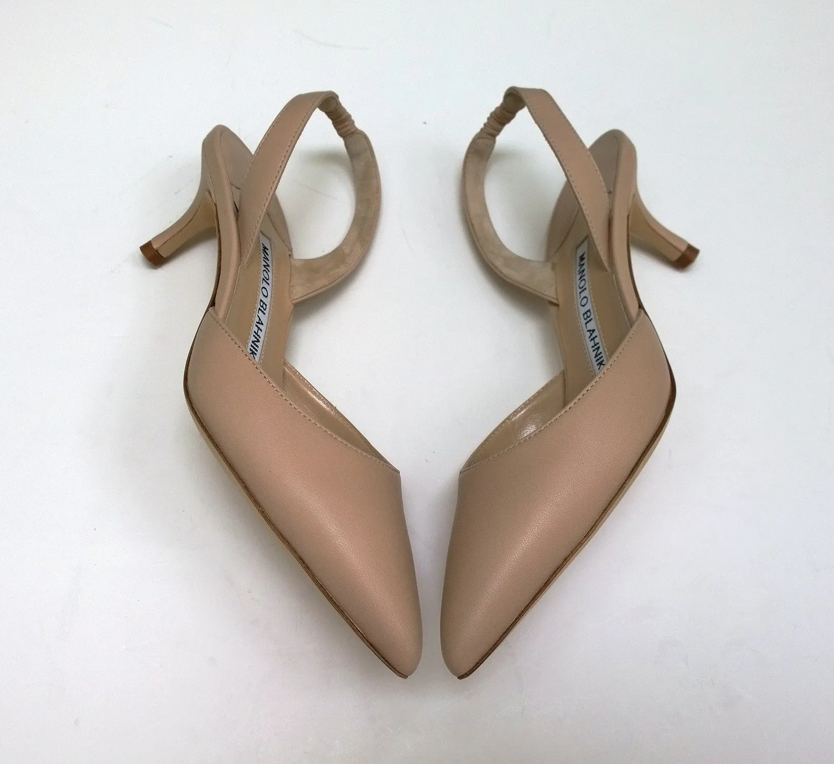 Manolo Blahnik Carolyne 50 Beige Nude Leather Slingback Heels