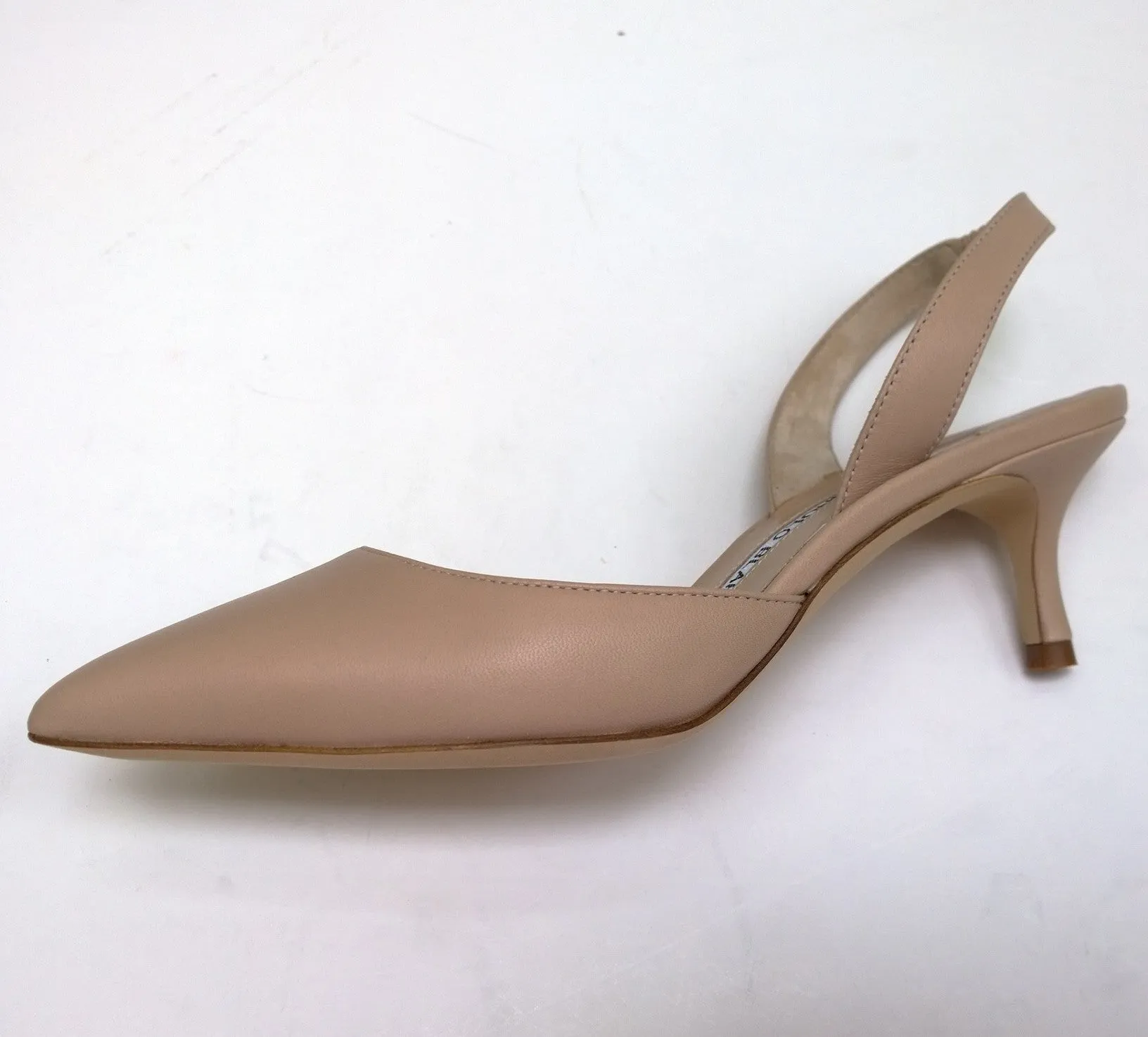 Manolo Blahnik Carolyne 50 Beige Nude Leather Slingback Heels