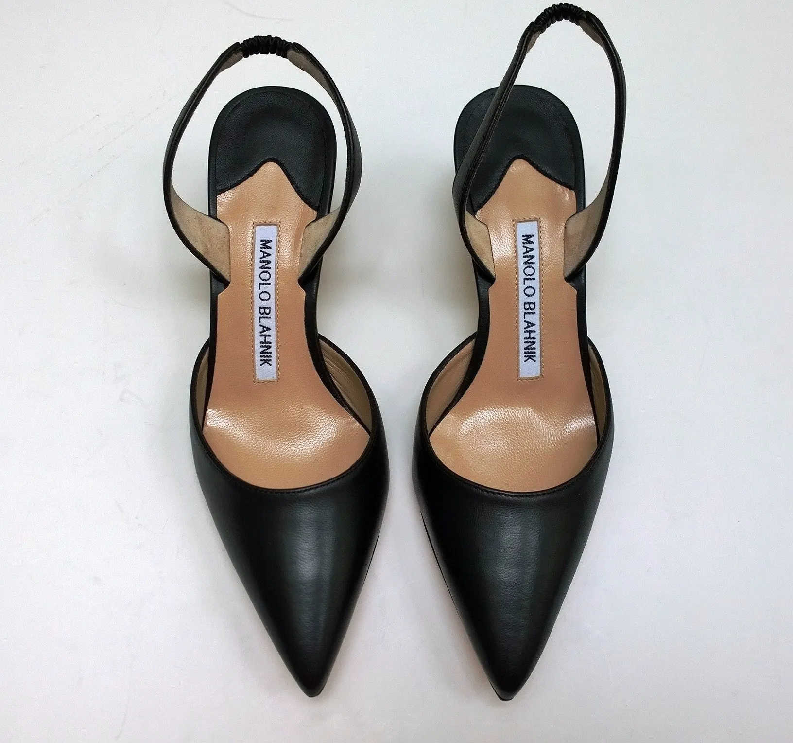 Manolo Blahnik Carolyne 50 Black Leather Slingback Heels