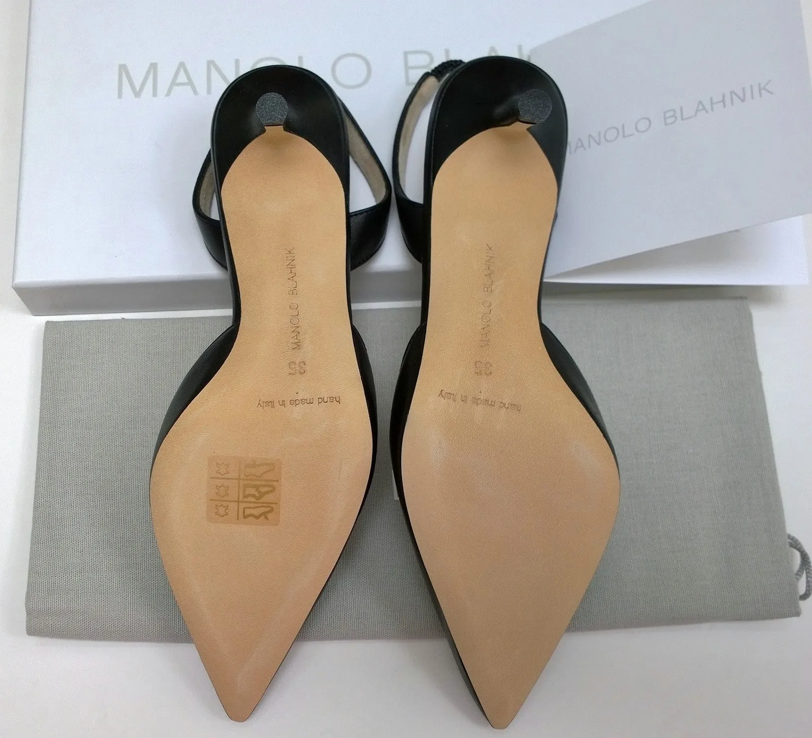 Manolo Blahnik Carolyne 50 Black Leather Slingback Heels