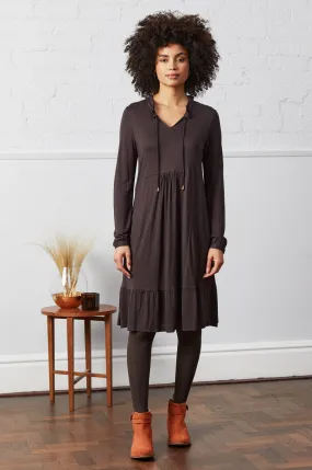 Nomads - Plain Gathered Jersey Tunic Dress - Cacao