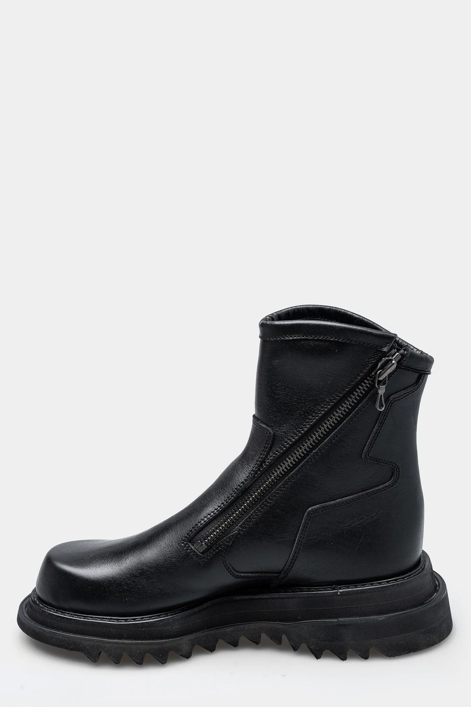 Pocket leather asymmetrical zip boots