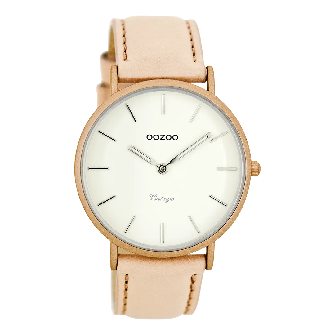 Powder pink  watch with powder pink leather strap