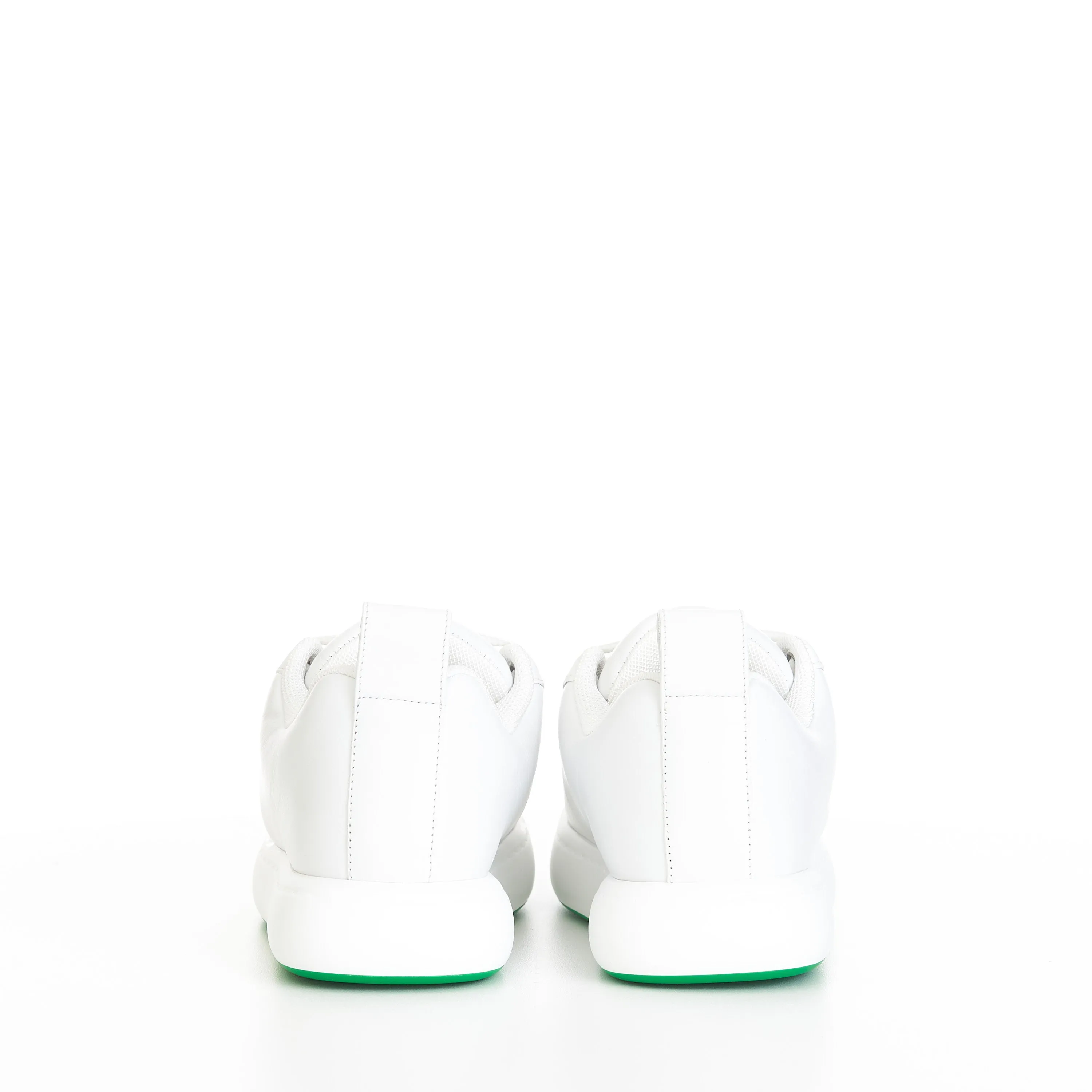 "Pillow" Lace-up Sneakers In Optic White / Parakeet Padded Leather