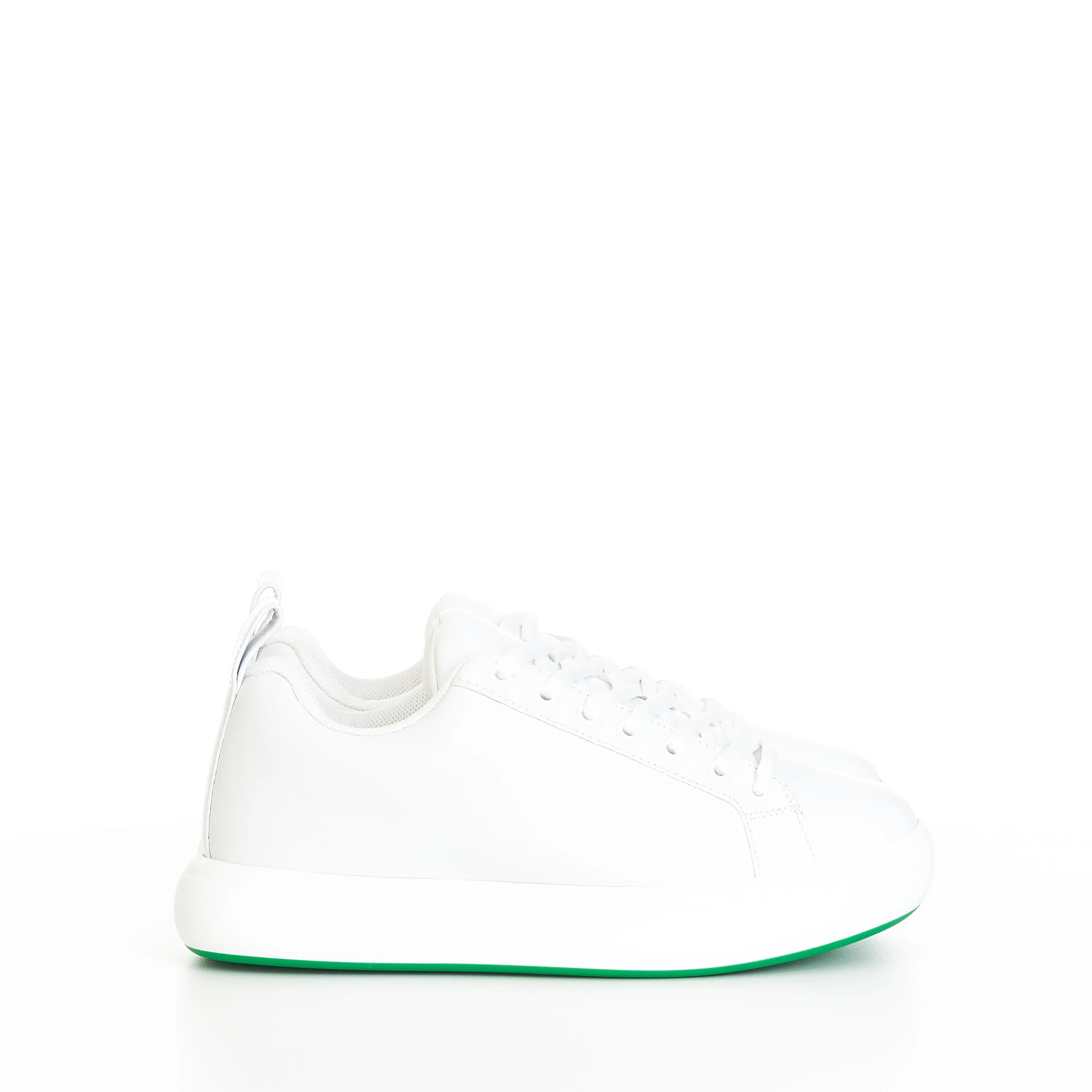 "Pillow" Lace-up Sneakers In Optic White / Parakeet Padded Leather