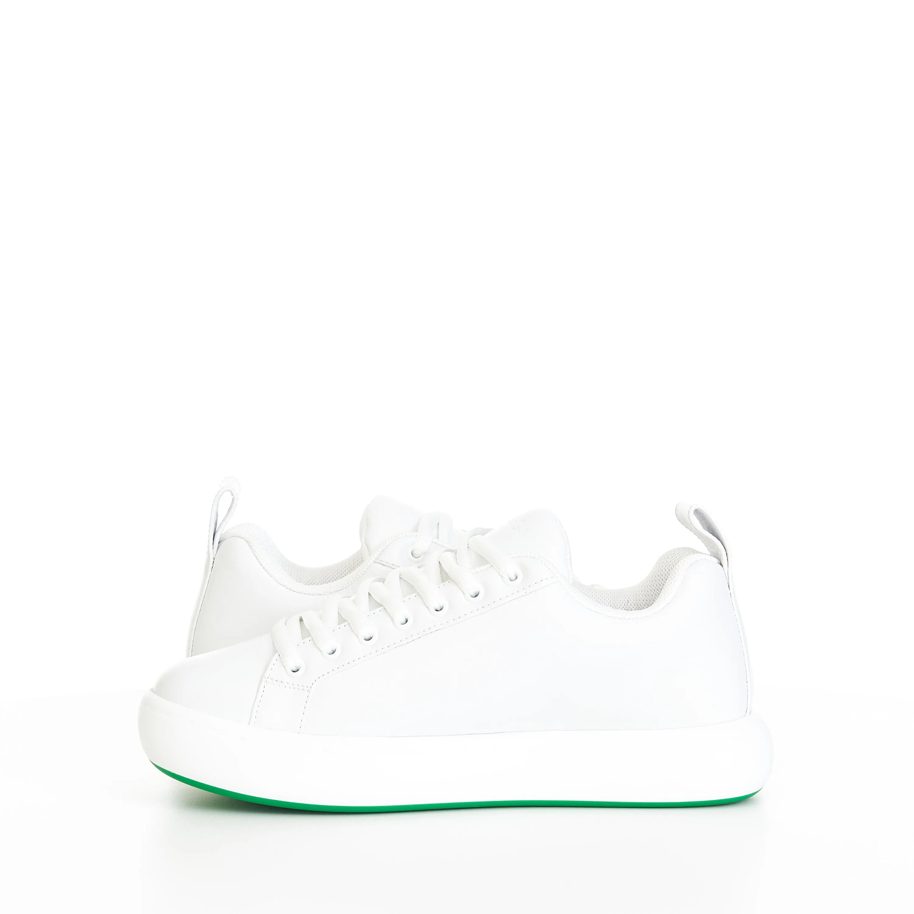 "Pillow" Lace-up Sneakers In Optic White / Parakeet Padded Leather