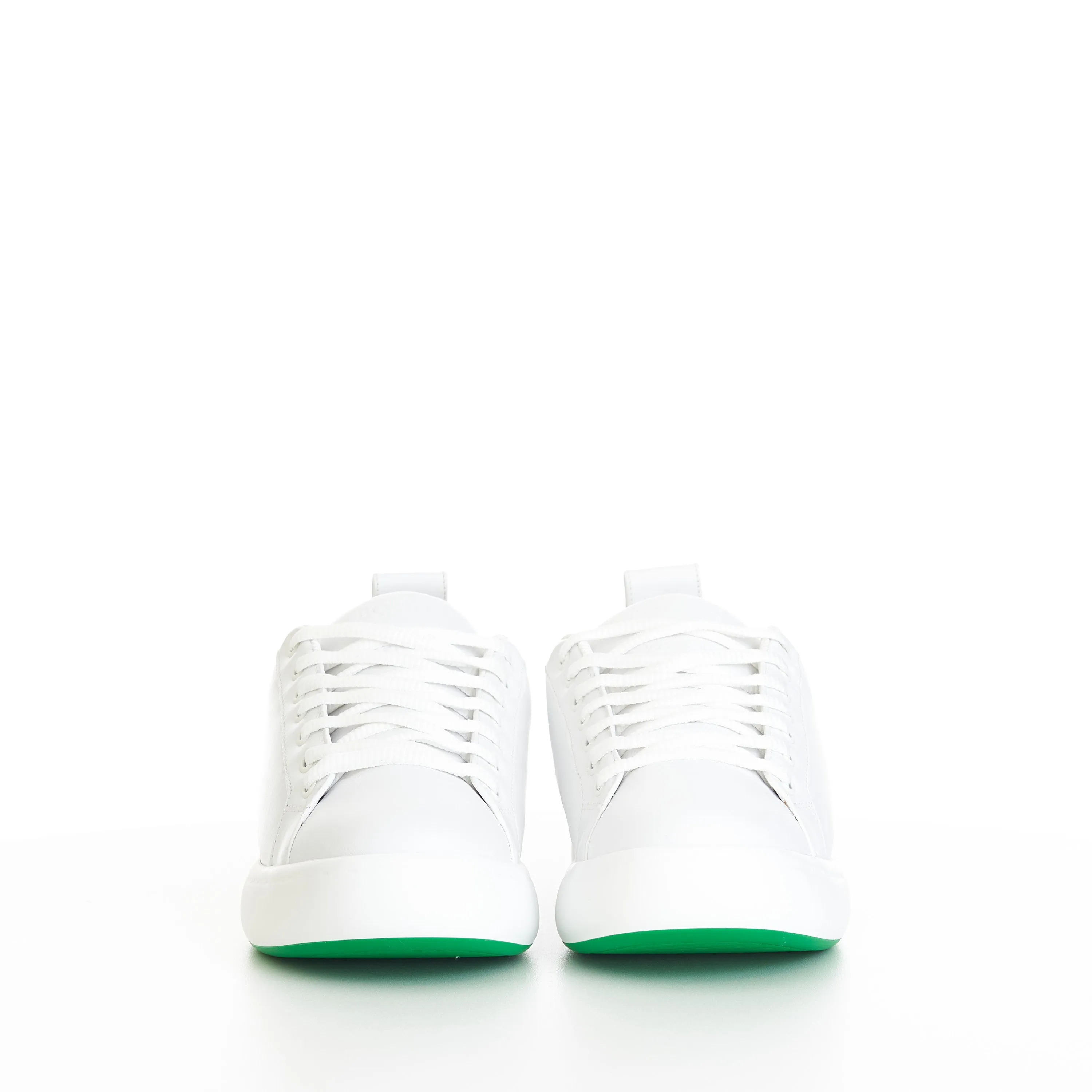 "Pillow" Lace-up Sneakers In Optic White / Parakeet Padded Leather