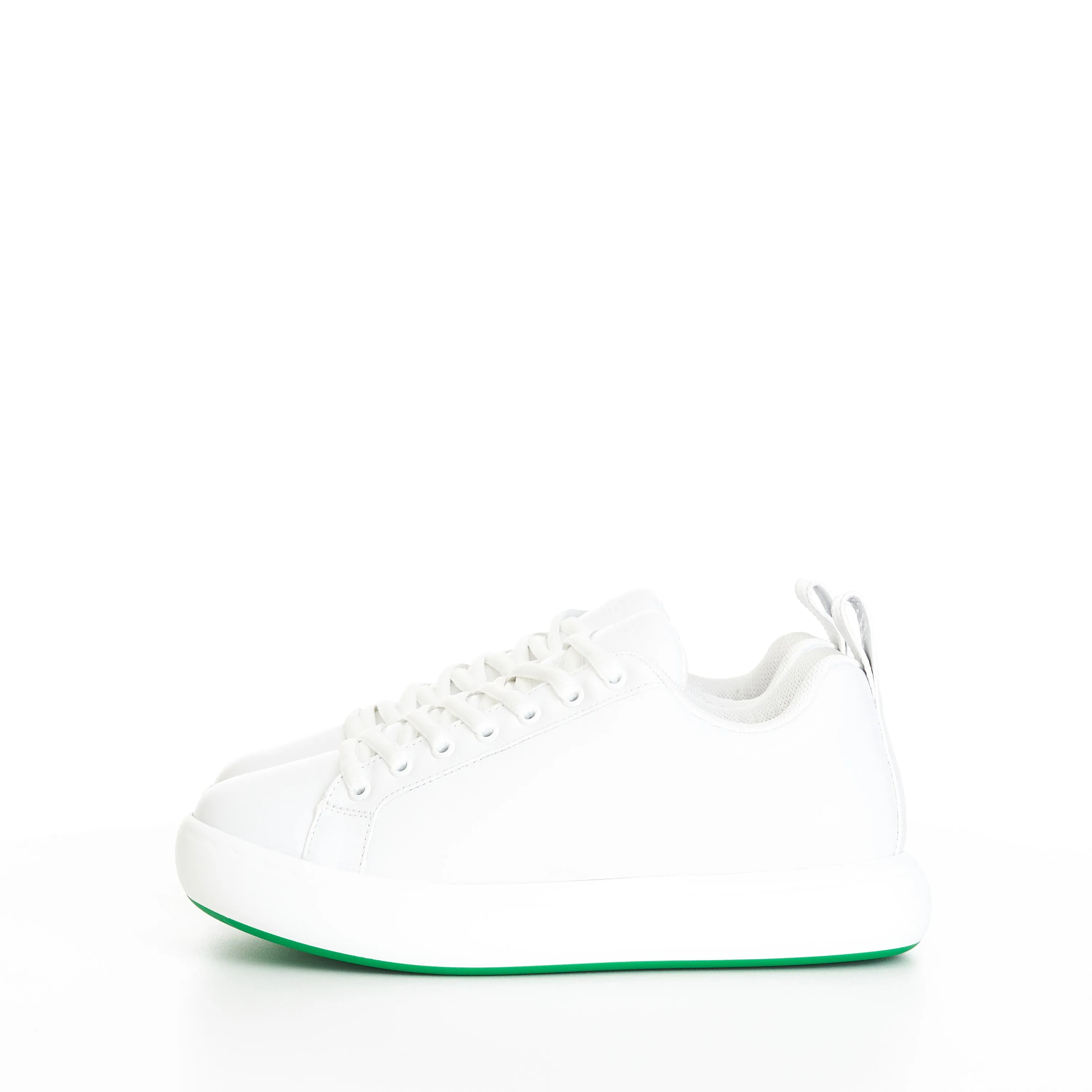 "Pillow" Lace-up Sneakers In Optic White / Parakeet Padded Leather