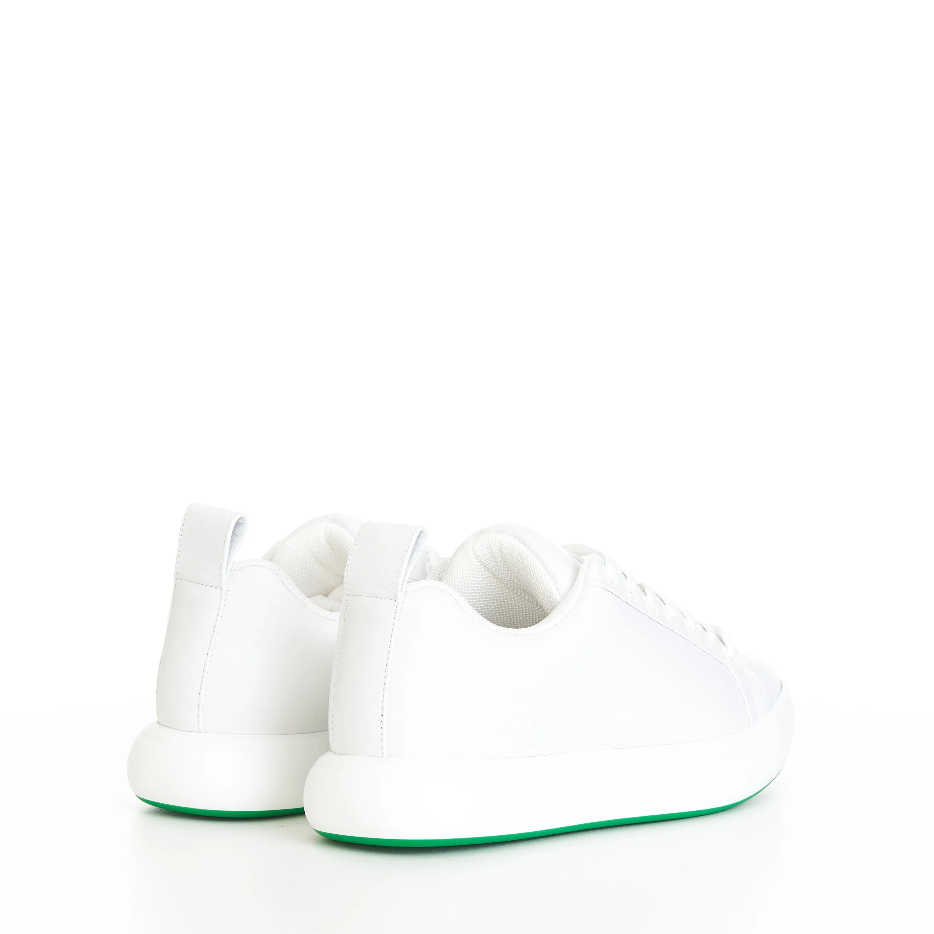 "Pillow" Lace-up Sneakers In Optic White / Parakeet Padded Leather