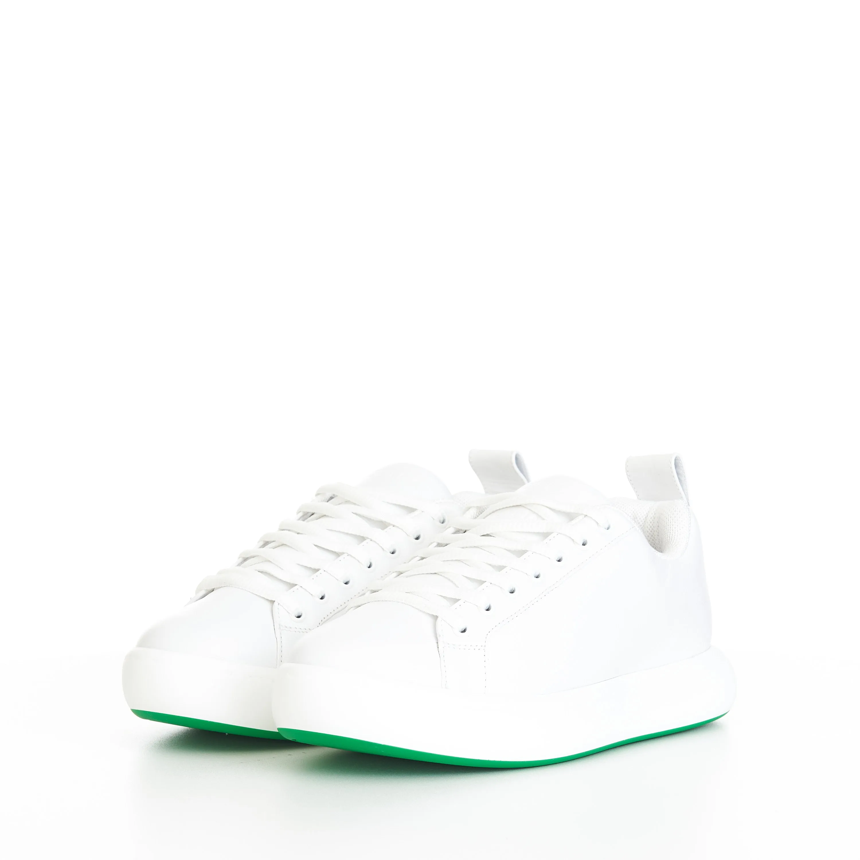 "Pillow" Lace-up Sneakers In Optic White / Parakeet Padded Leather