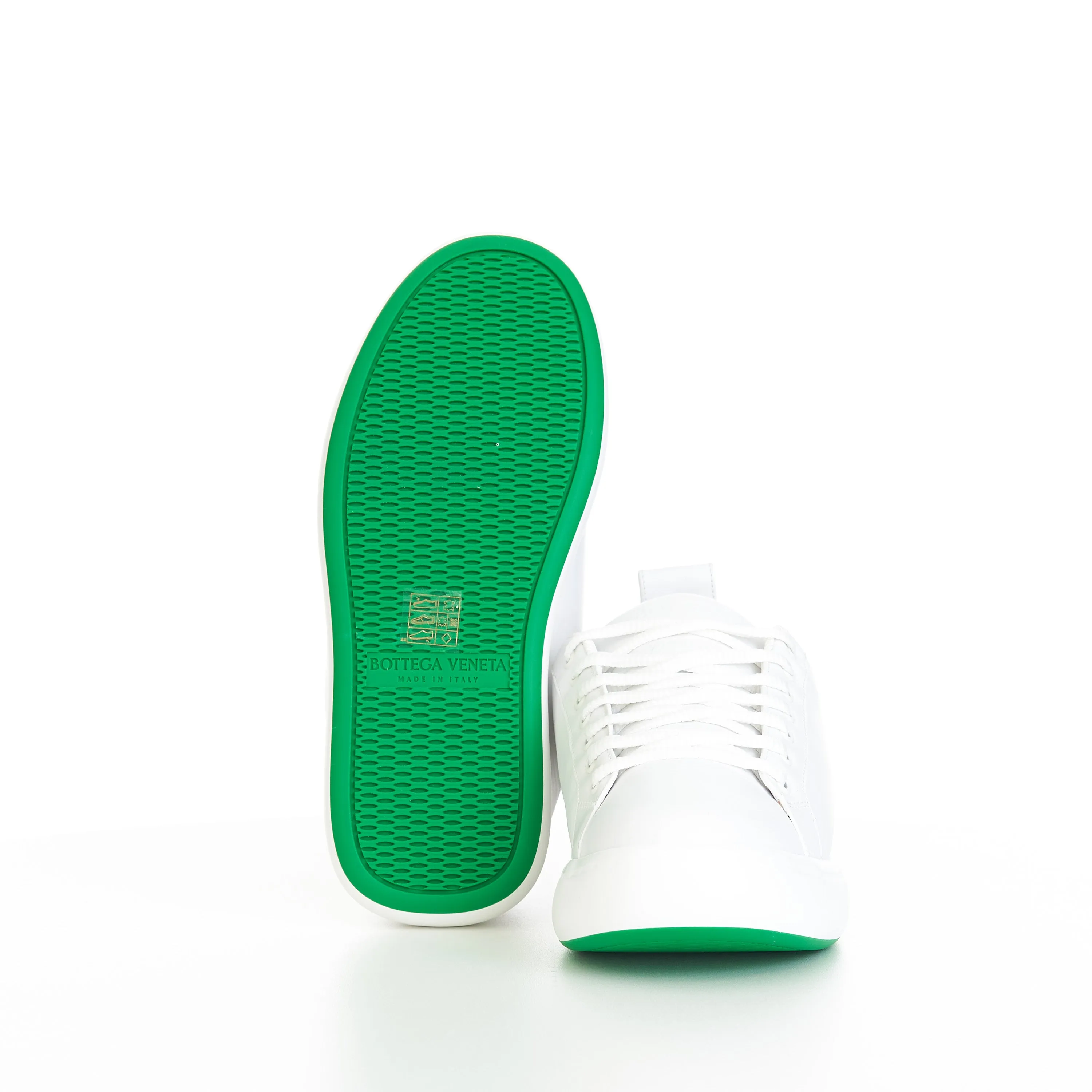 "Pillow" Lace-up Sneakers In Optic White / Parakeet Padded Leather