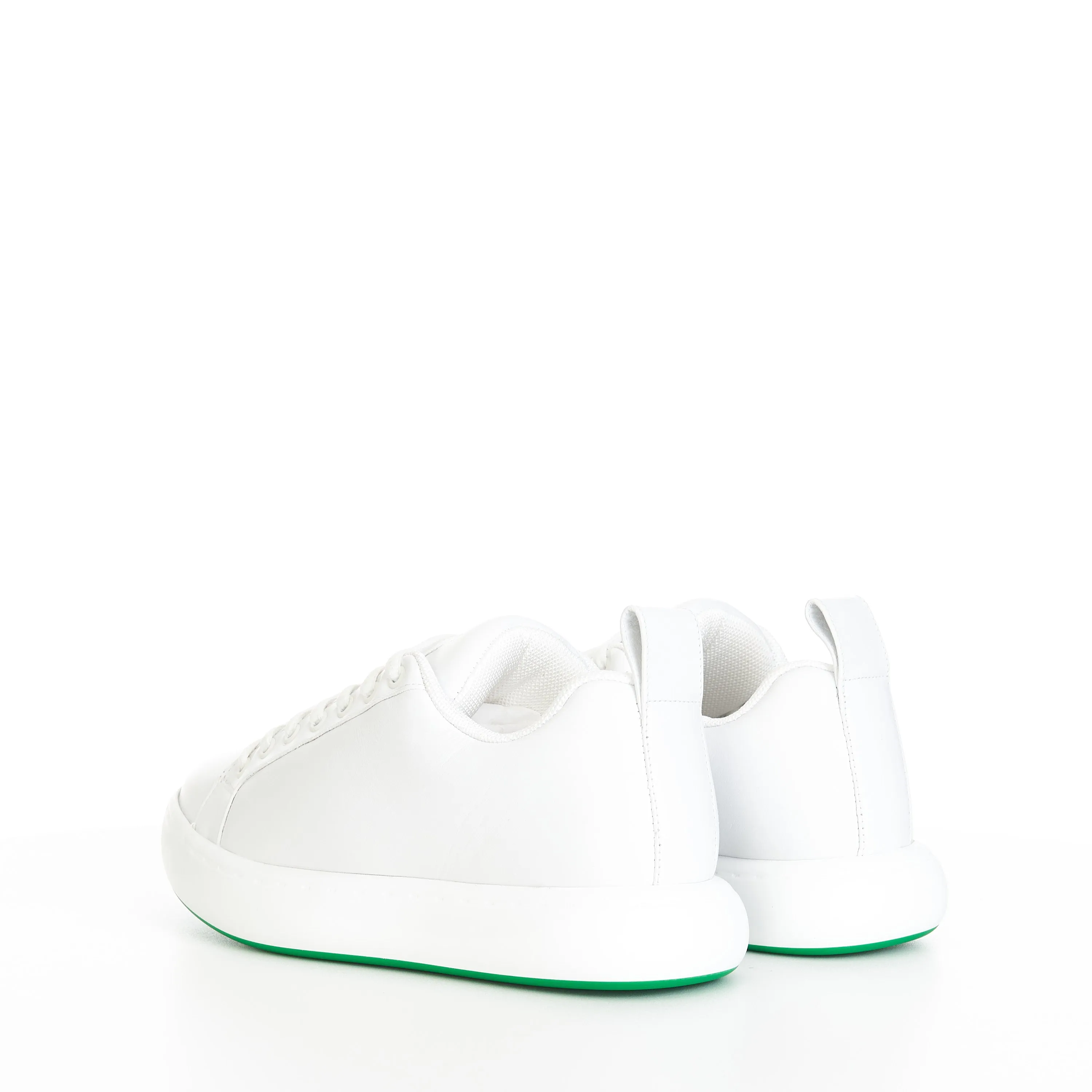 "Pillow" Lace-up Sneakers In Optic White / Parakeet Padded Leather