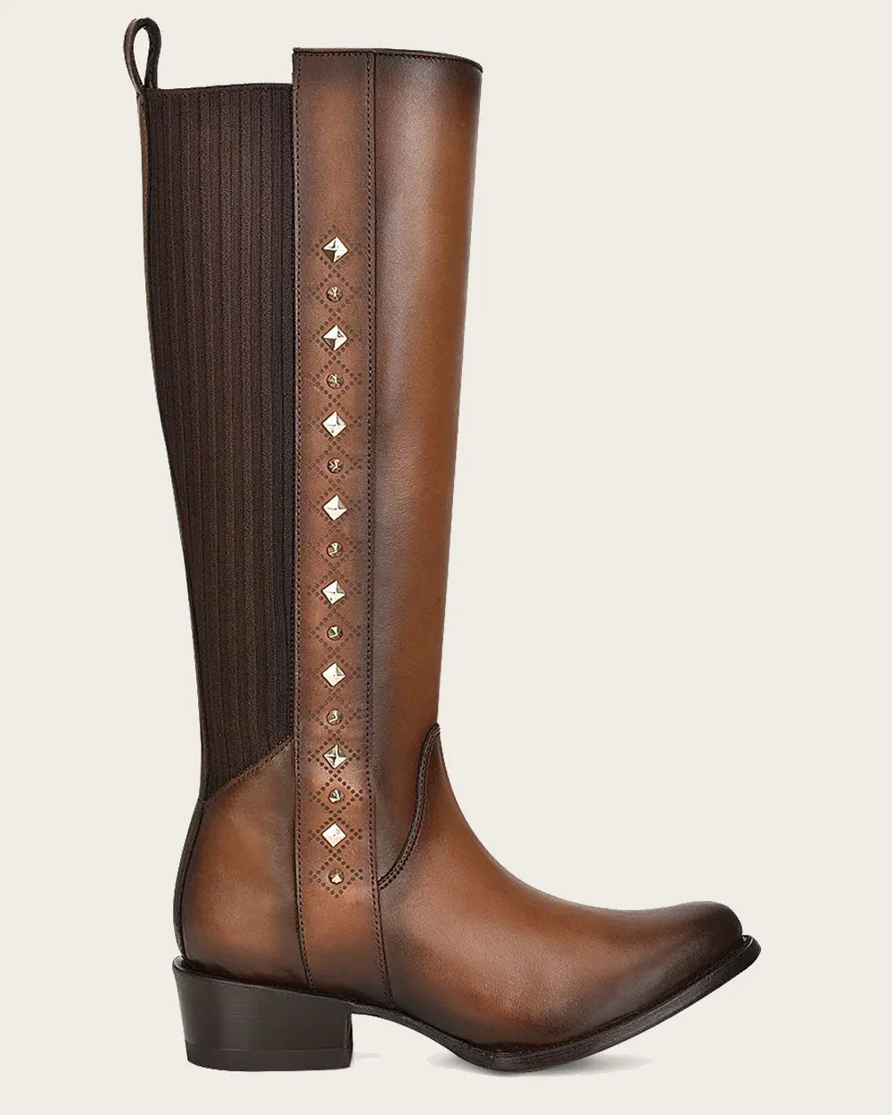 Riding style brown bovine boot