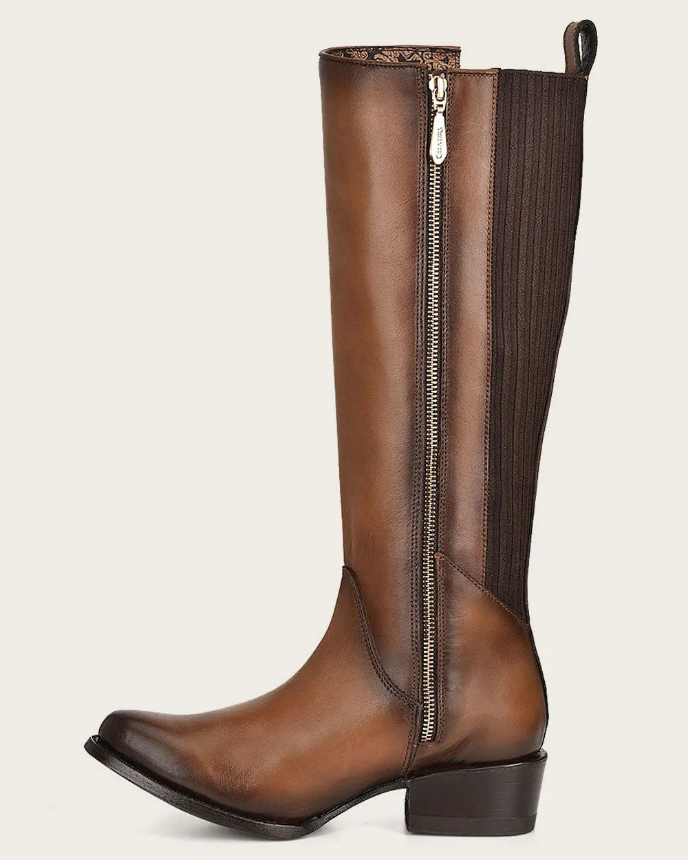 Riding style brown bovine boot