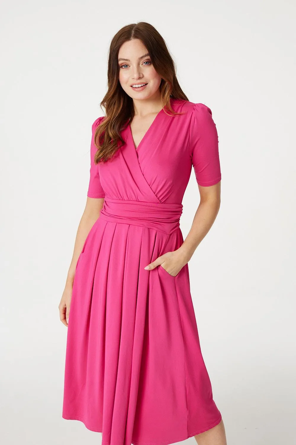 Ruched Waist Jersey Wrap Dress