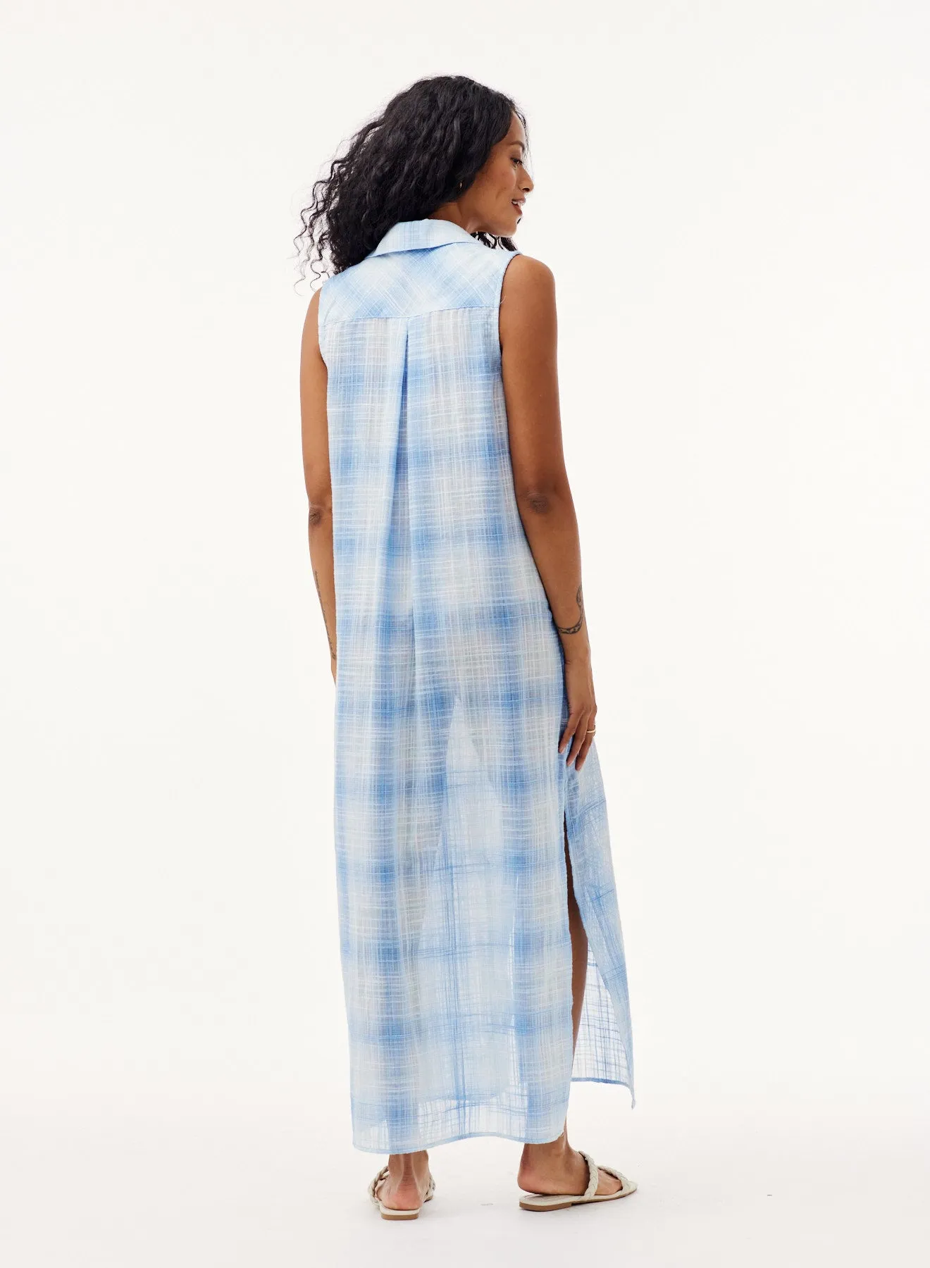 Sleeveless Duster Dress - Heather Blue Plaid