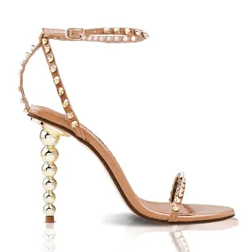 Tan Studded Heel With Ankle Strap